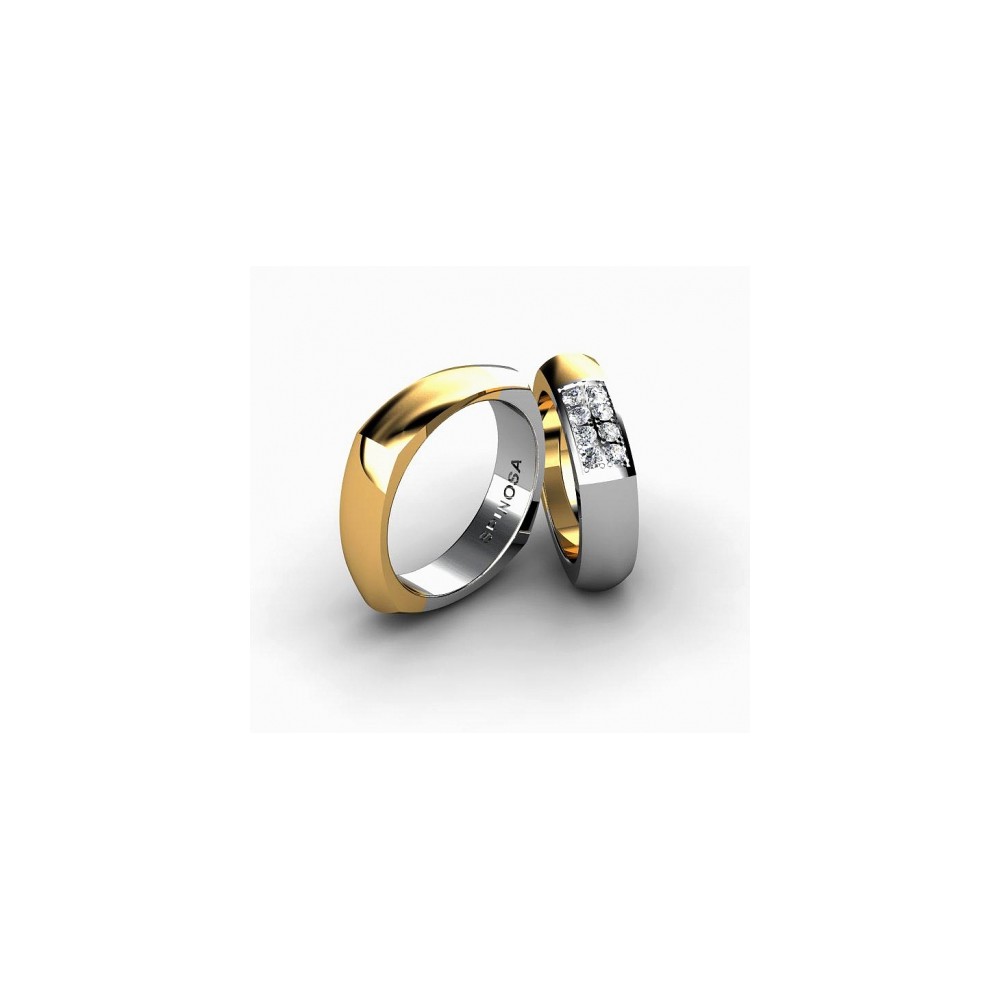 Комбинированные обручальные кольца из золота 18 карат квадратной формы