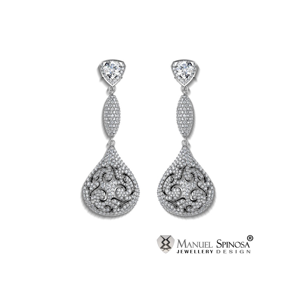 Stunning Earrings with 2 Diamonds and 852 Brilliants