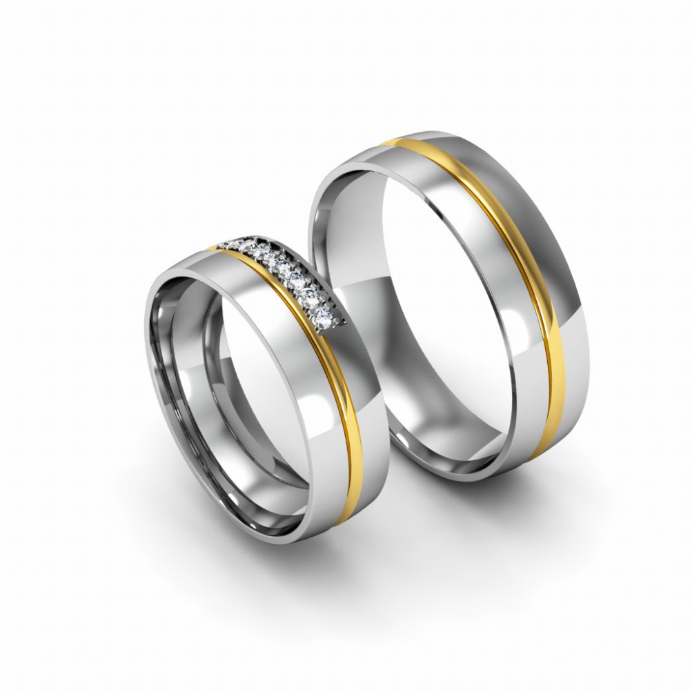 Современное обручальное кольцо из белого и желтого золота 18 карат с бриллиантами