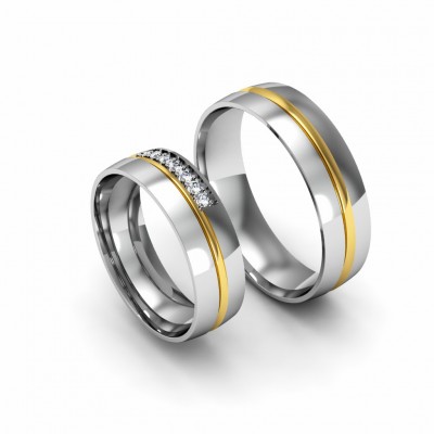 Современное обручальное кольцо из белого и желтого золота с бриллиантами