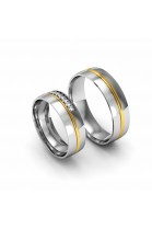 Современное обручальное кольцо из белого и желтого золота с бриллиантами