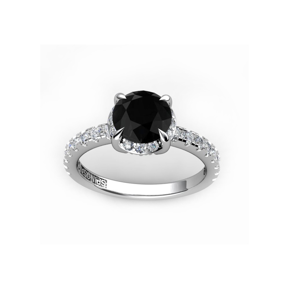 18k solitaire white gold engagement ring with a black central diamond