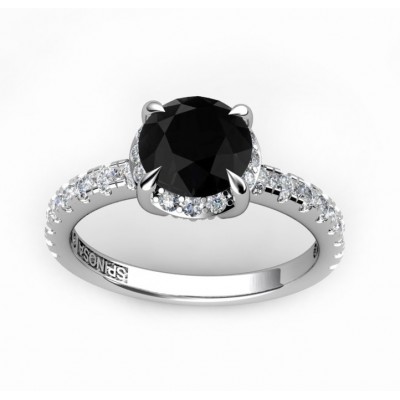 18k solitaire white gold engagement ring with a black central diamond