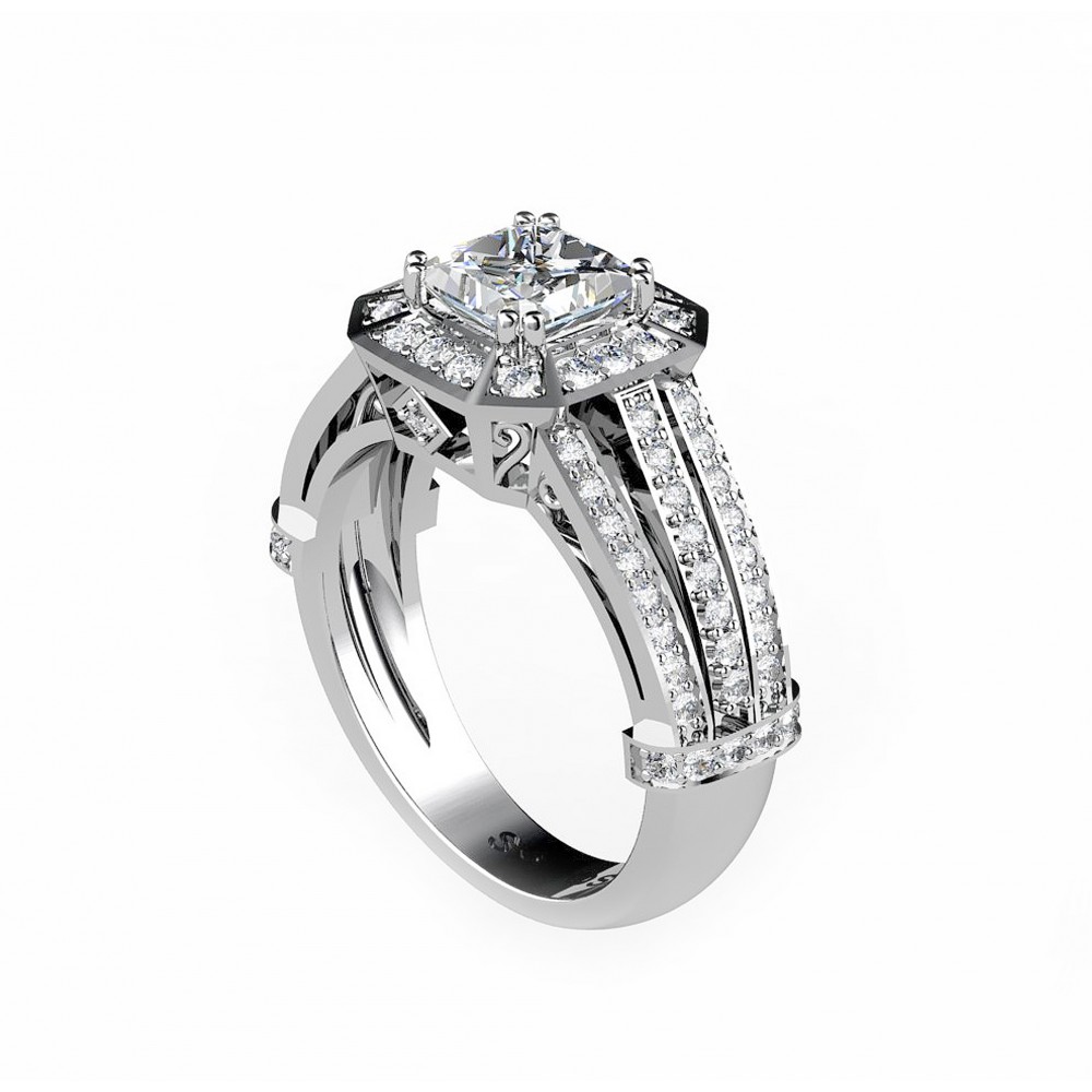 Engagement ring with a princess cut central diamond