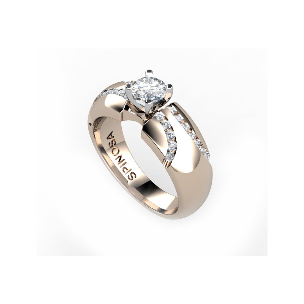 elegant engagement ring with central diamond and diamonds in channel