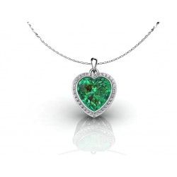 Heart shape pendant with green quartz and diamonds
