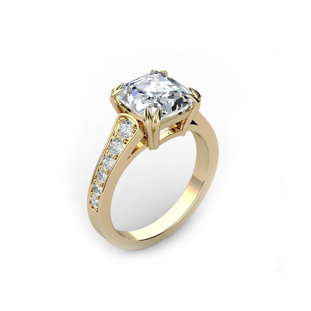 Золотое кольцо для помолвки с бриллиантом огранки "радиант".