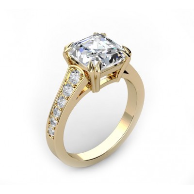 Золотое кольцо для помолвки с бриллиантом огранки "радиант".