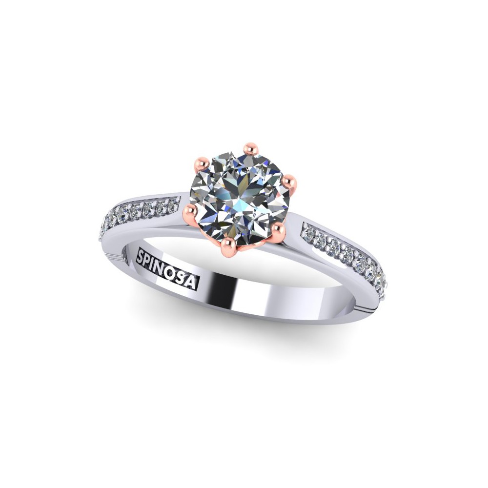 кольцо для помолвки из белого и розового золота 18К с шестью лапками.