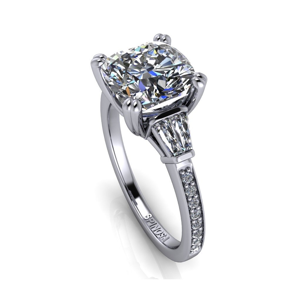 Diamond Cushion cut with Trilogy Baguettes style