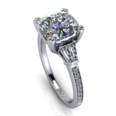 Cushion cut Diamond Trilogy Ring with Baguette