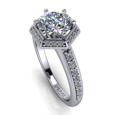 Solitaire Diamond Ring with Hexagonal Halo