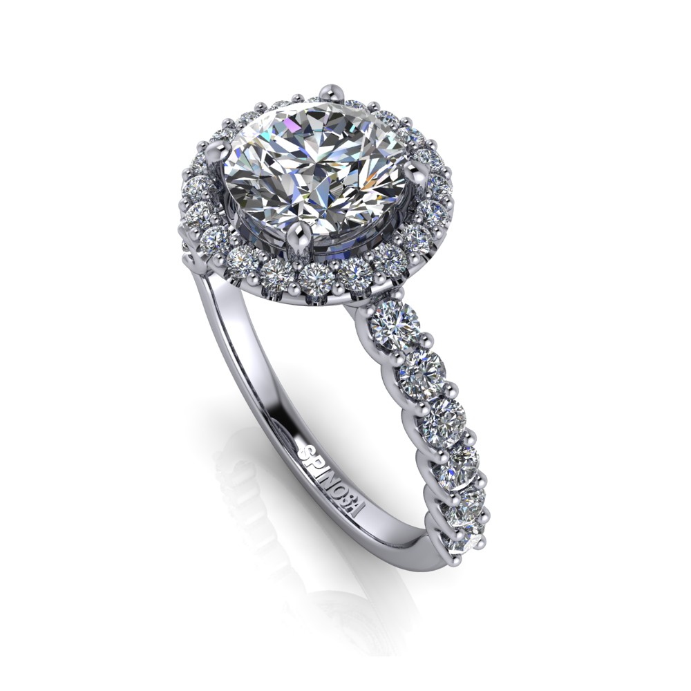 Brilliant Halo Ring with Accent Diamonds