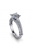 Vintage Style Ring with Princess cut Diamond and Accents