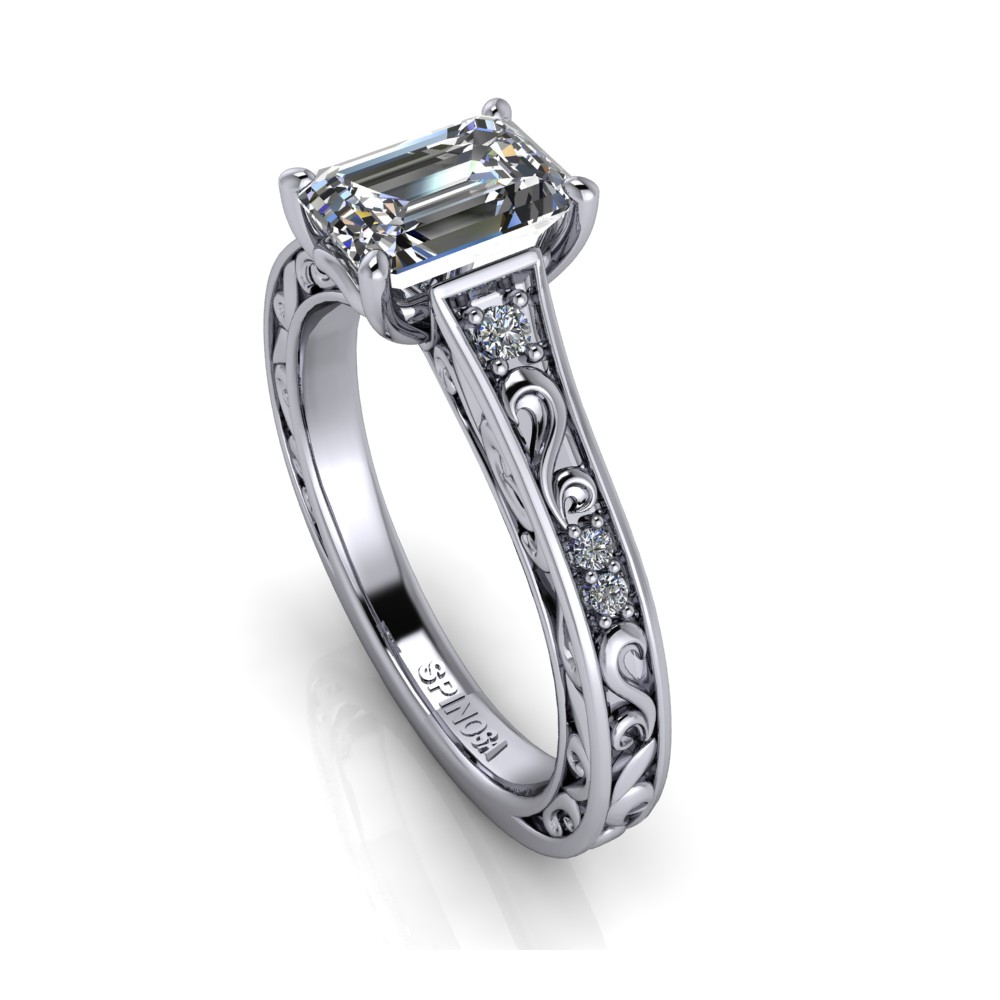 Diamond Emerald cut Ring with Vintage Style