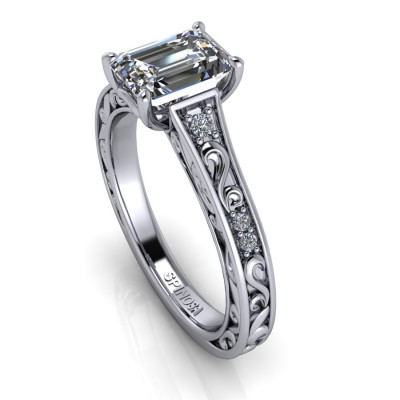 Vintage Style Diamond Emerald cut Ring