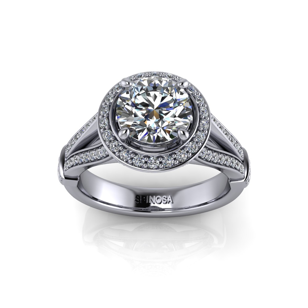 Solitaire Ring with Halo and Accent Diamonds