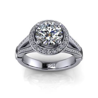 Solitaire Ring with Halo and Accent Diamonds