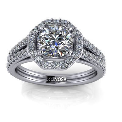 Brilliant Solitaire Ring withl Halo and Accents