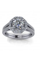 Brilliant Solitaire Ring withl Halo and Accents
