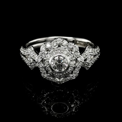ROSETTA RING WITH DIAMOND DOUBLE HALO AND ACCENT