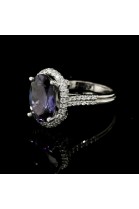 TANZANITE RING WITH HALO DIAMONDS AND ACCENTS