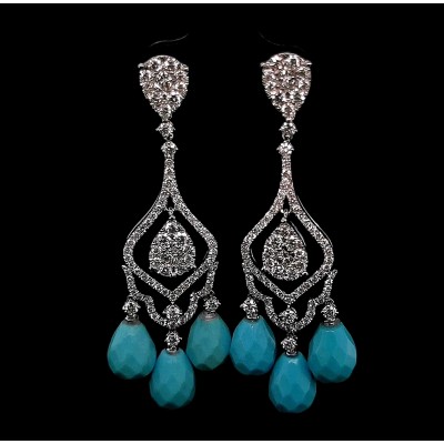 EARRINGS WITH DIAMONDS AND TURQUOISE