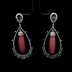 CORAL EARRINGS WITH EMERALDS AND DIAMONDS