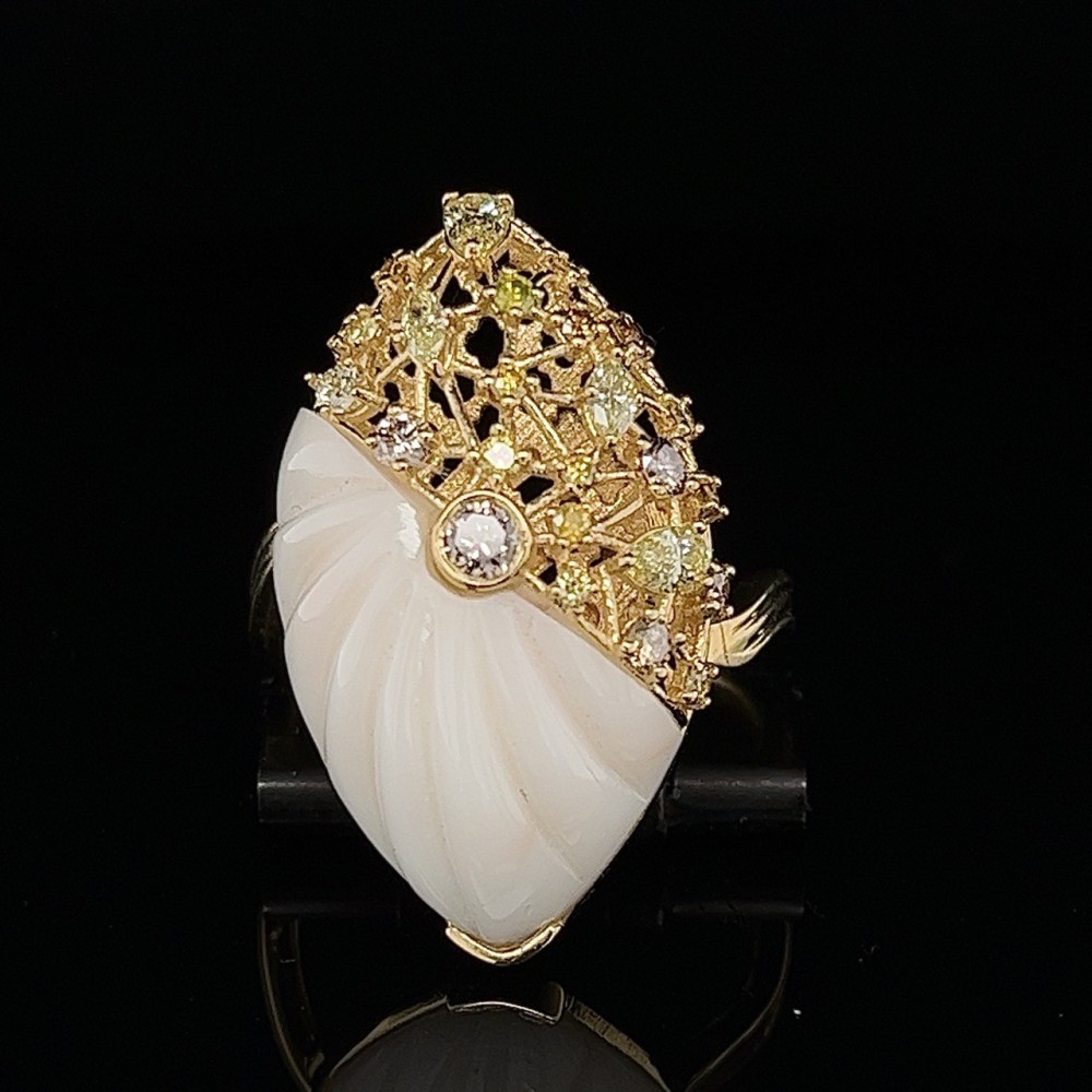 WHITE CORAL RING WITH DIAMONDS