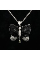 BUTTERFLY PENDANT WITH JET & DIAMONDS