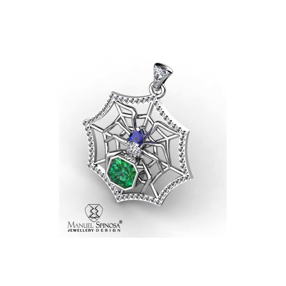 spider-shaped pendant with emerald, sapphire and brilliant