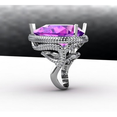 Cocktail Style Ring With Amethyst and Diamonds