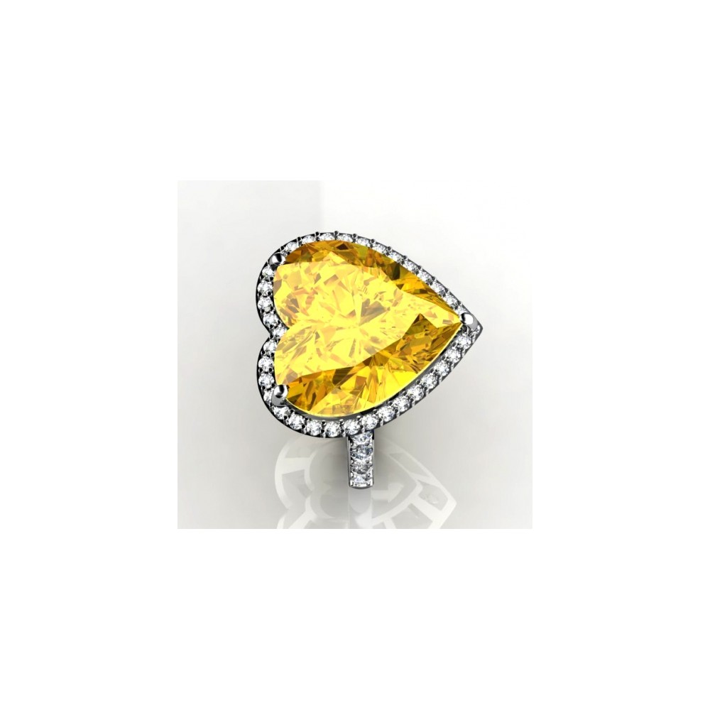 cute Lemon quartz heart-shaped ring with diamonds