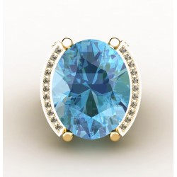 Кольцо с голубым топазом овальной огранки с бриллиантами круглой огранки и огранки «принцесса»