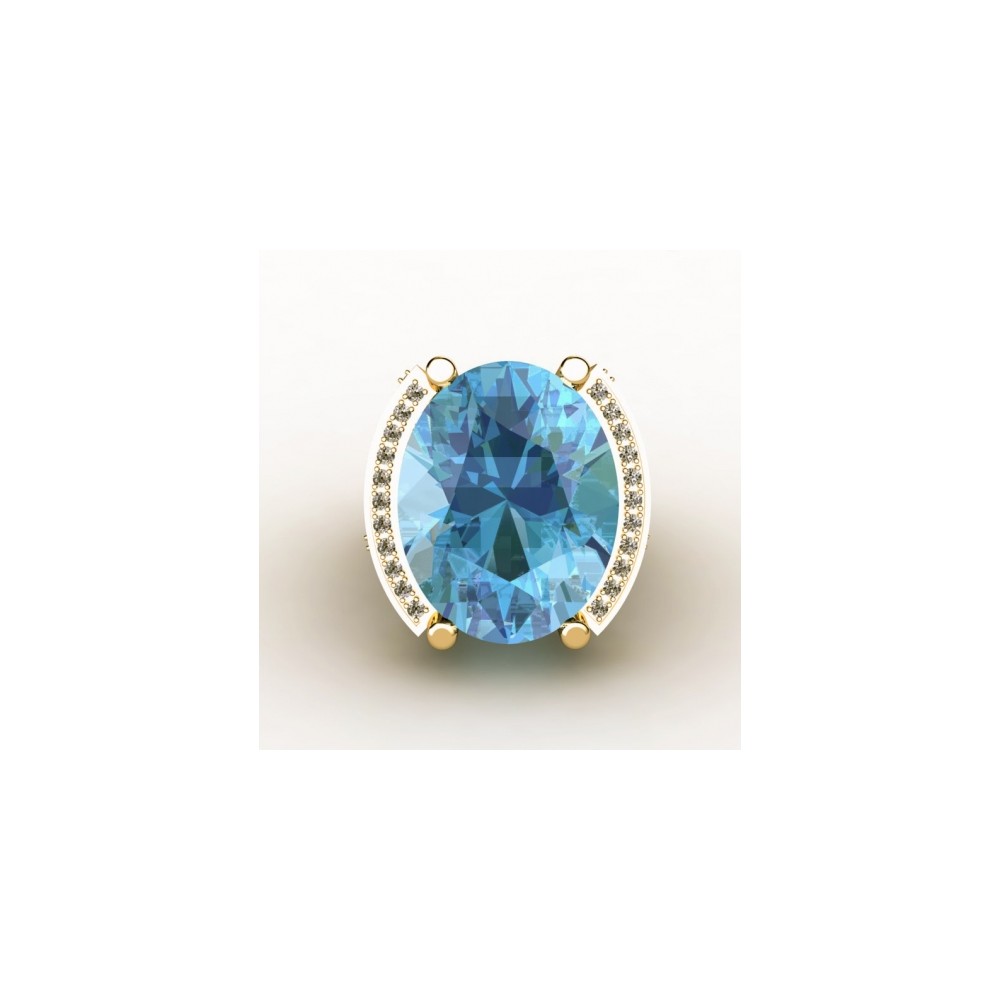 anillo con un topacio azul en talla oval, diamantes en talla princesa y brillantes