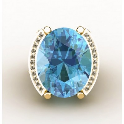 Кольцо с голубым топазом овальной огранки с бриллиантами круглой огранки и огранки «принцесса»