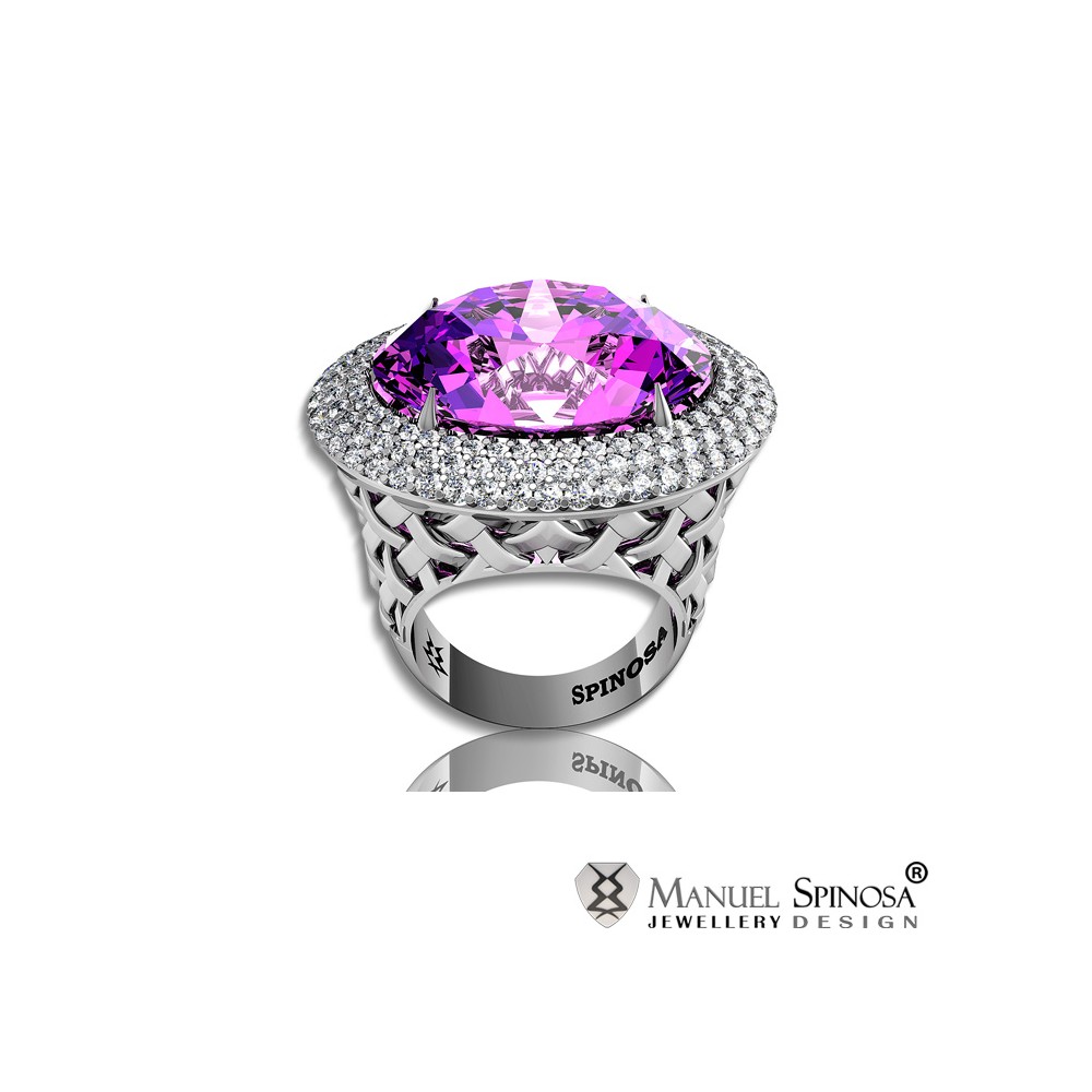 impressive ring with oval cut amethyst and 148 brilliants